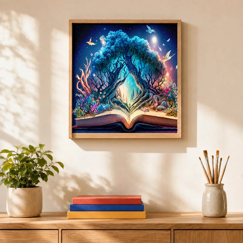 Book of Wonders Paint by Numbers Kit: finished canvas displayed in a living room