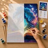 Book of Wonders Paint by Numbers Kit: before and after: numbered canvas and hand painted result
