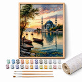 Bosphorus Sunset Paint by Numbers Kit: complete kit with framed artwork, numbered paint pots and brushes