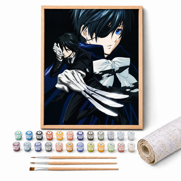 Butler Duo Paint by Numbers Kit: complete kit with framed artwork, numbered paint pots and brushes
