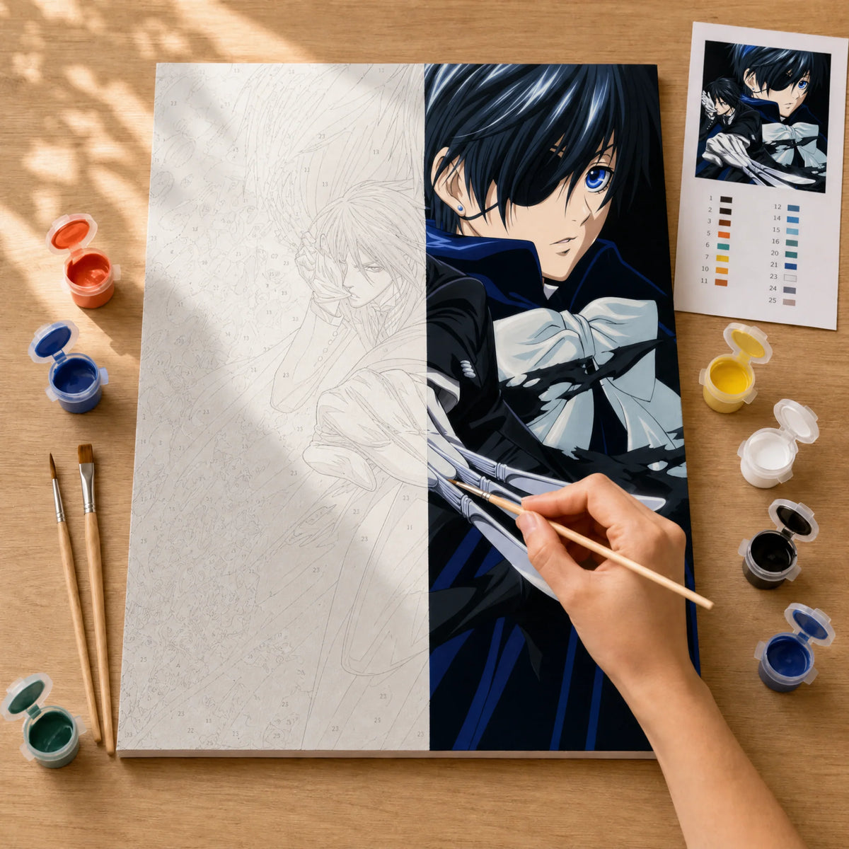 Butler Duo Paint by Numbers Kit: before and after: numbered canvas and hand painted result