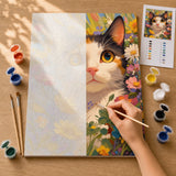 Calico in Bloom Paint by Numbers Kit: before and after: numbered canvas and hand painted result