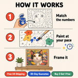 Calico in Bloom Paint by Numbers Kit: how paint by numbers works step by step