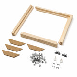 DIY wooden canvas stretcher frame kit parts on white studio background | DIY Wooden Canvas Stretcher Frame