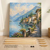 stretched paint by numbers canvas leaning on a wall with frame parts | DIY Wooden Canvas Stretcher Frame