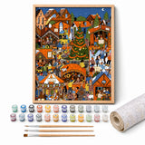 Christmas Village Fair Paint by Numbers Kit: complete kit with framed artwork, numbered paint pots and brushes