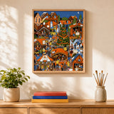 Christmas Village Fair Paint by Numbers Kit: finished canvas displayed in a living room