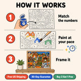 Christmas Village Fair Paint by Numbers Kit: how paint by numbers works step by step