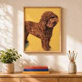 Cocoa Poodle Paint by Numbers Kit: finished canvas displayed in a living room