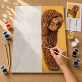 Cocoa Poodle Paint by Numbers Kit: before and after: numbered canvas and hand painted result