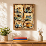 Coffee Collection Paint by Numbers Kit: finished canvas displayed in a living room