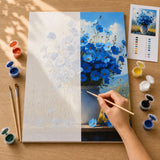 Cornflower Vase Paint by Numbers Kit: before and after: numbered canvas and hand painted result