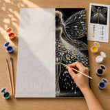 Crystal Fairy Paint by Numbers Kit: before and after: numbered canvas and hand painted result