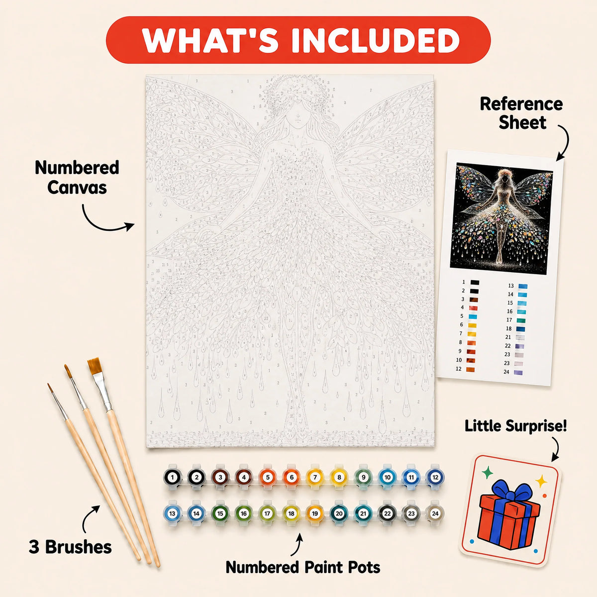 Crystal Fairy Paint by Numbers Kit: everything included in the kit