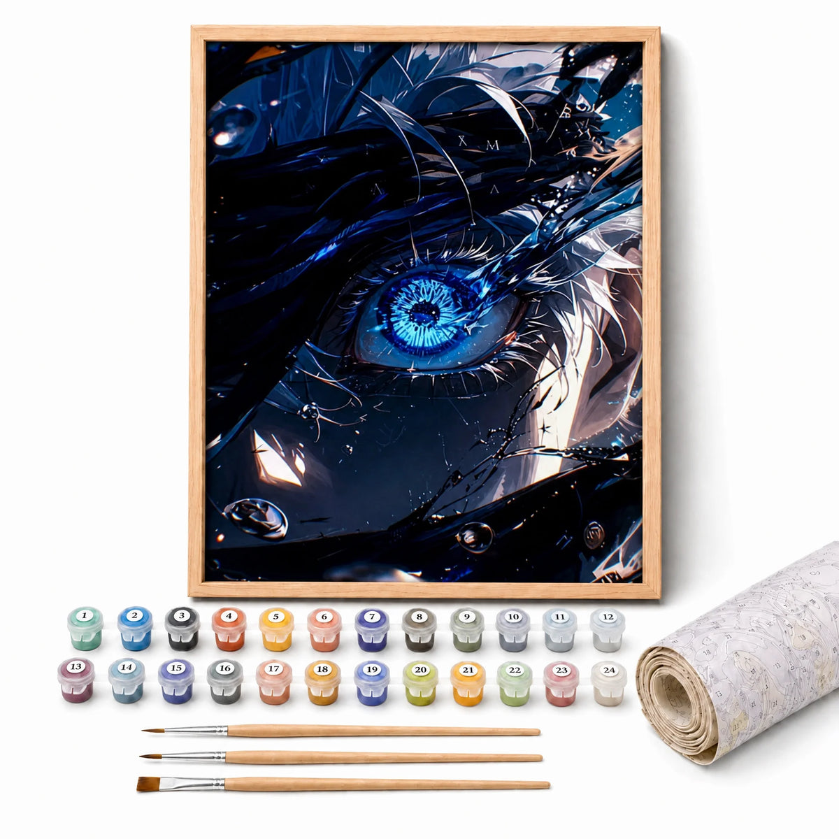 Cursed Eye Paint by Numbers Kit: complete kit with framed artwork, numbered paint pots and brushes