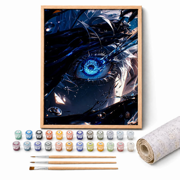 Cursed Eye Paint by Numbers Kit: complete kit with framed artwork, numbered paint pots and brushes