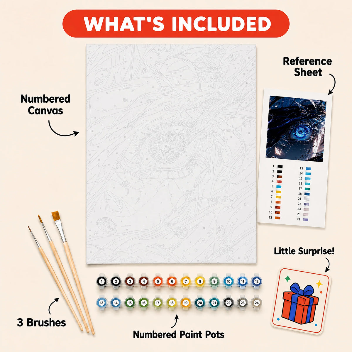 Cursed Eye Paint by Numbers Kit: everything included in the kit