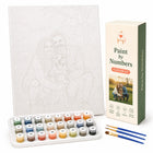 custom paint by numbers kit: personalized numbered canvas, paints and brushes on white background | Custom Paint by Numbers Canvas