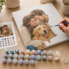 hand painting a personalized couple and dog numbered canvas | Custom Paint by Numbers Canvas