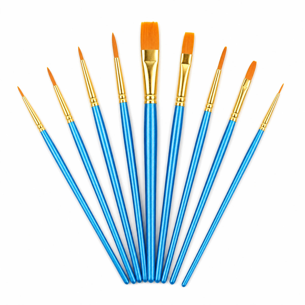 ten detail paint brushes fanned on white studio background | Detail Paint Brush Set of 8 + 2 FREE