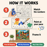 Fairytale Village Paint by Numbers Kit: how paint by numbers works step by step
