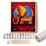 Festival Elephant Paint by Numbers Kit: complete kit with framed artwork, numbered paint pots and brushes