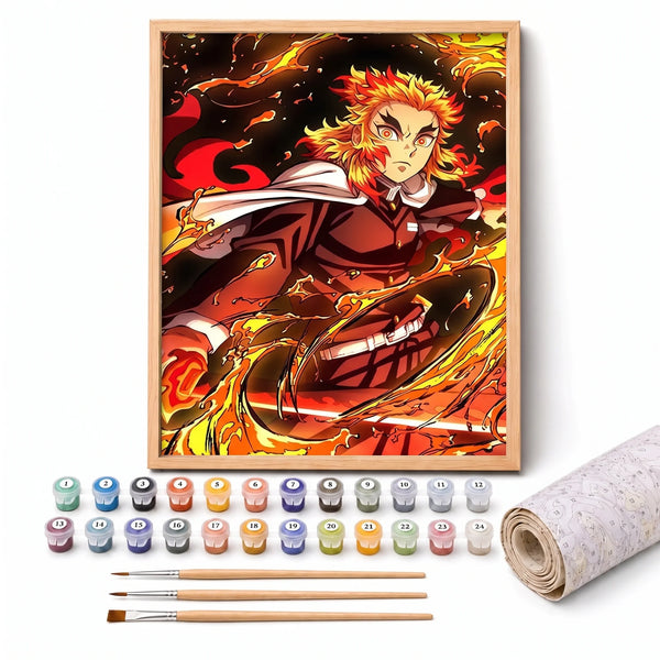 Flame Warrior Paint by Numbers Kit: complete kit with framed artwork, numbered paint pots and brushes