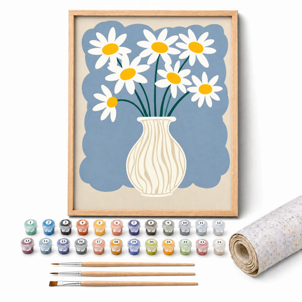 Flower Market Quartet Paint by Numbers Kit: complete kit with framed artwork, numbered paint pots and brushes