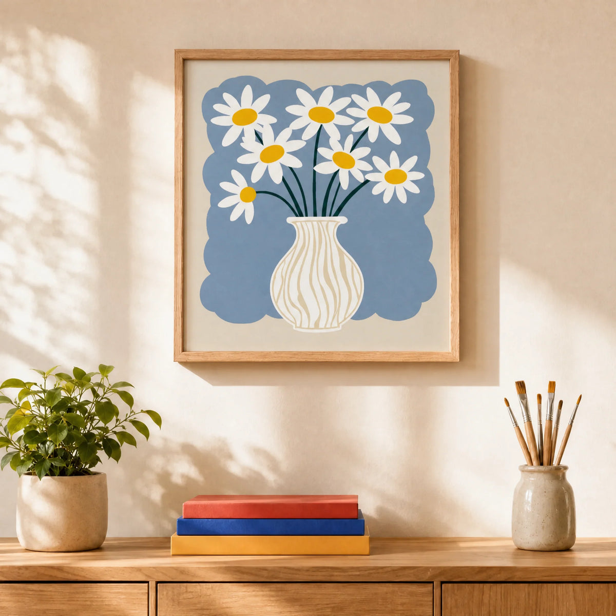 Flower Market Quartet Paint by Numbers Kit: finished canvas displayed in a living room