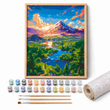 Fuji Valley Paint by Numbers Kit: complete kit with framed artwork, numbered paint pots and brushes