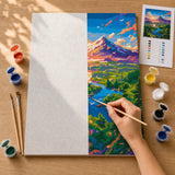 Fuji Valley Paint by Numbers Kit: before and after: numbered canvas and hand painted result