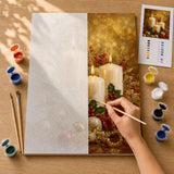 Golden Candlelight Paint by Numbers Kit: before and after: numbered canvas and hand painted result