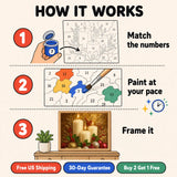 Golden Candlelight Paint by Numbers Kit: how paint by numbers works step by step