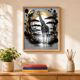 Golden Ink Giraffe Paint by Numbers Kit: finished canvas displayed in a living room