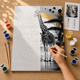 Golden Ink Giraffe Paint by Numbers Kit: before and after: numbered canvas and hand painted result