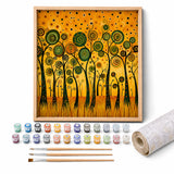 Golden Swirl Forest Paint by Numbers Kit: complete kit with framed artwork, numbered paint pots and brushes