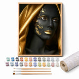 Golden Veil Paint by Numbers Kit: complete kit with framed artwork, numbered paint pots and brushes