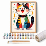 Happy Calico Paint by Numbers Kit: complete kit with framed artwork, numbered paint pots and brushes