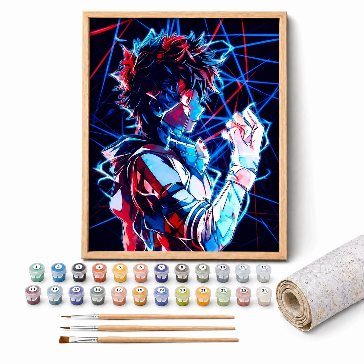 Hero Neon Paint by Numbers Kit: complete kit with framed artwork, numbered paint pots and brushes