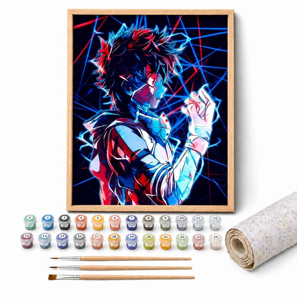 Hero Neon Paint by Numbers Kit: complete kit with framed artwork, numbered paint pots and brushes