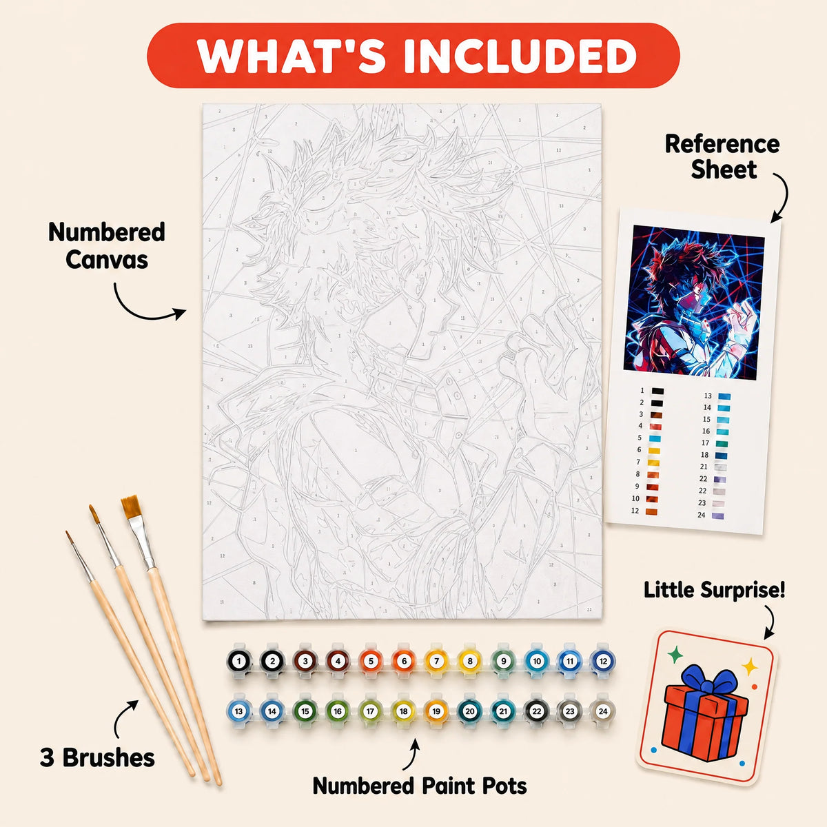 Hero Neon Paint by Numbers Kit: everything included in the kit