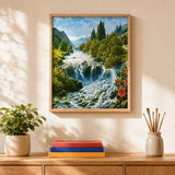 Highland Falls Paint by Numbers Kit: finished canvas displayed in a living room