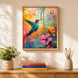 Jewel Hummingbird Paint by Numbers Kit: finished canvas displayed in a living room