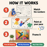 Jewel Hummingbird Paint by Numbers Kit: how paint by numbers works step by step