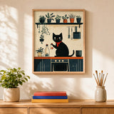 Kitchen Cat Paint by Numbers Kit: finished canvas displayed in a living room