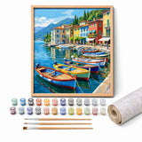 Lakeside Village Paint by Numbers Kit: complete kit with framed artwork, numbered paint pots and brushes