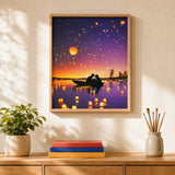 Lantern Night Lovers Paint by Numbers Kit: finished canvas displayed in a living room