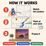 Lantern Night Lovers Paint by Numbers Kit: how paint by numbers works step by step