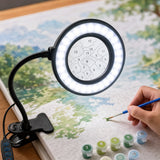 numbered canvas cells enlarged through the glass lens | LED Lamp with Clamp for Detail Painting