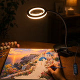 lamp in warm light mode over a canvas at night | LED Lamp with Clamp for Detail Painting